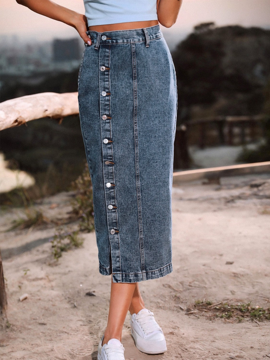 themeisles Button Down Denim Skirt