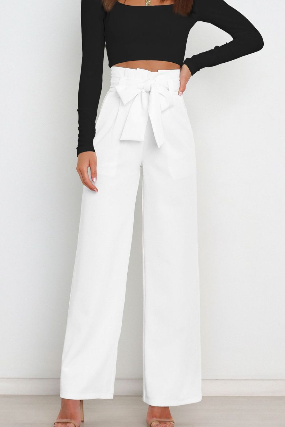 swvws Tie Front Paperbag Wide Leg Pants