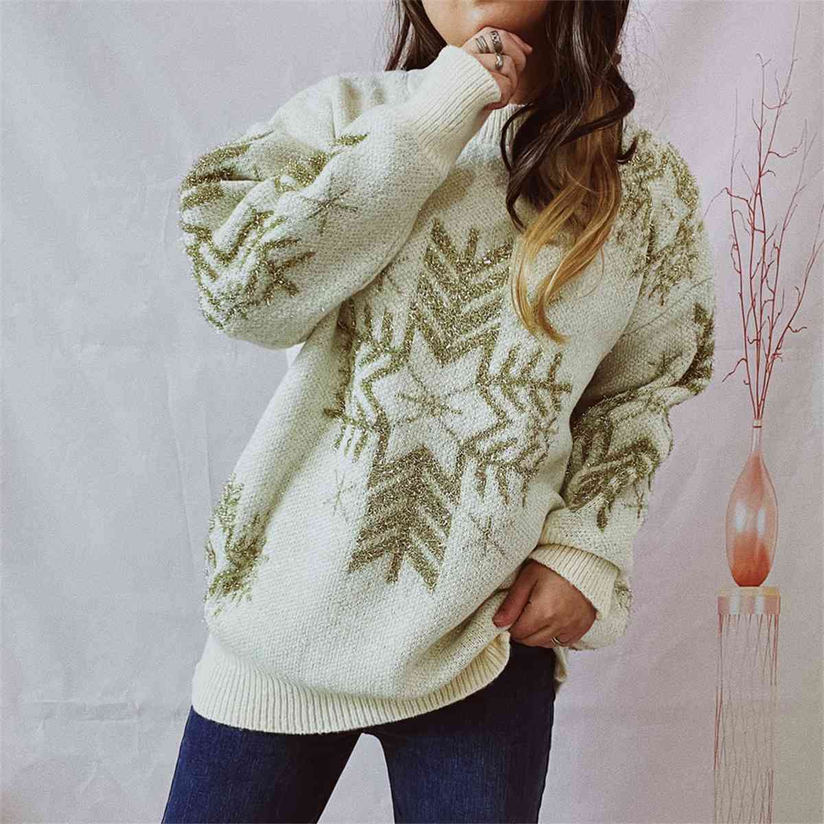 swvws Snowflake Pattern Long Sleeve Sweater