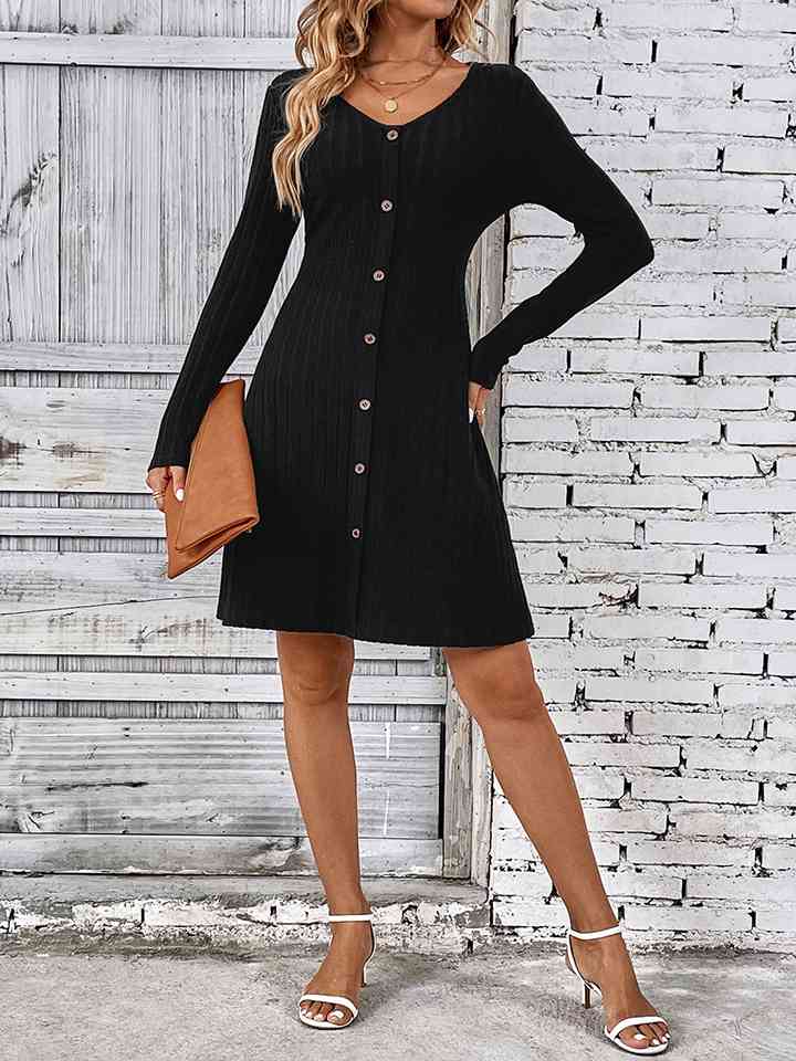 swvws V-Neck Long Sleeve Mini Dress