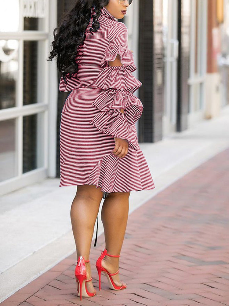 Sixsr Striped Flounce Sleeve Dress