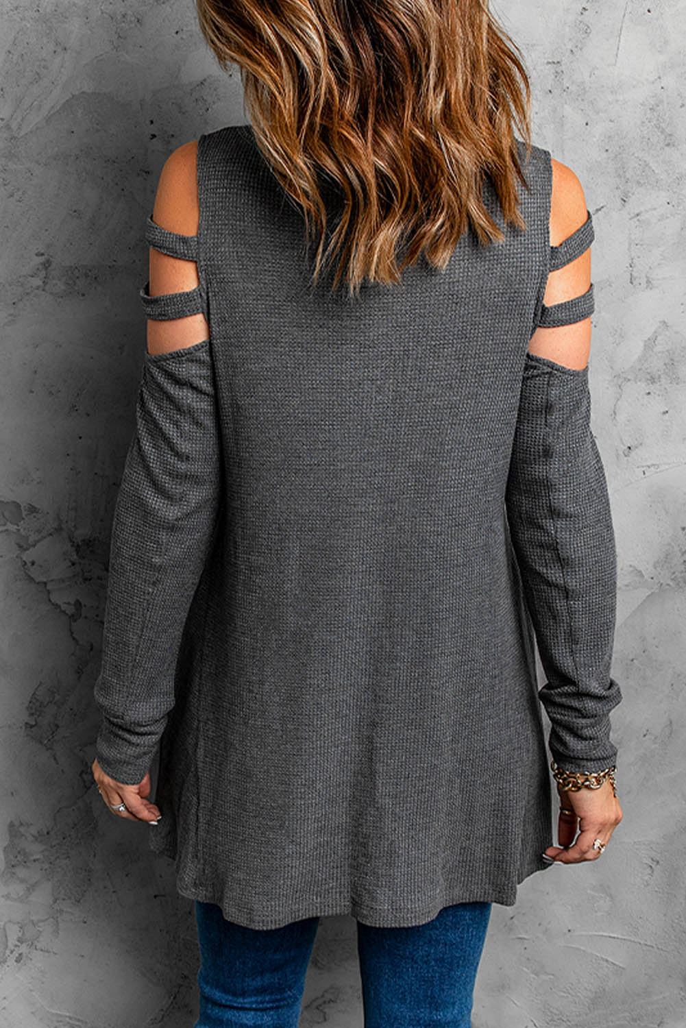 swvws Cutout Waffle Knit Tunic Top