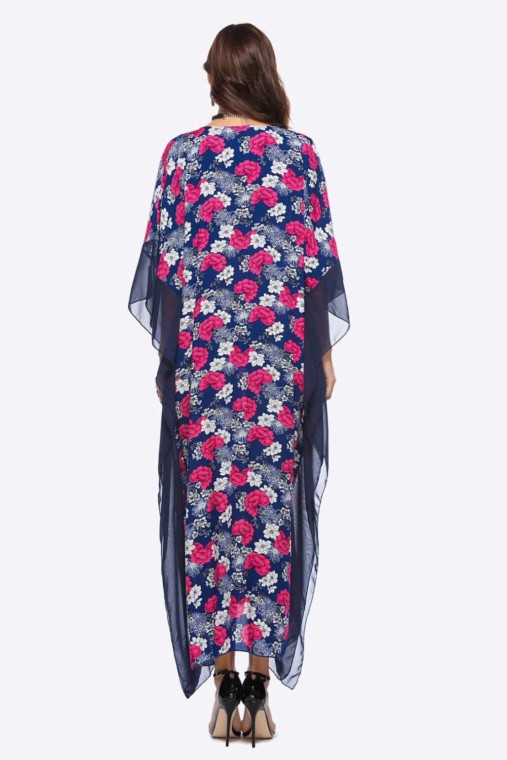 swvws Floral Notched Neck Dolman Sleeve Maxi Dress