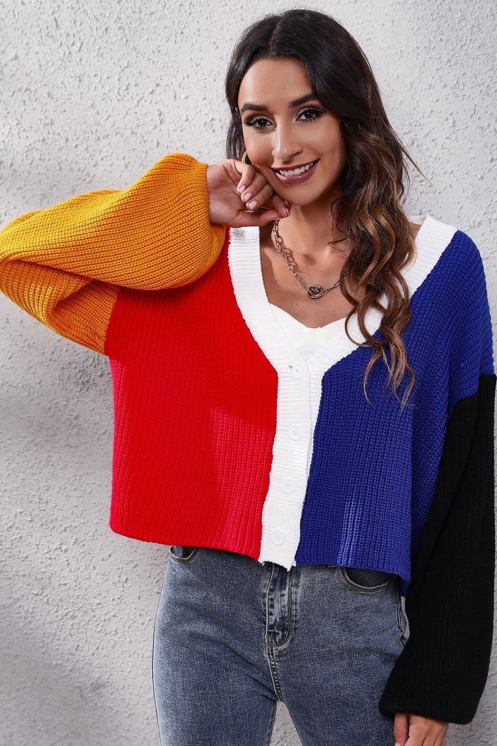 swvws Color Block Ribbed Long Sleeve Cardigan