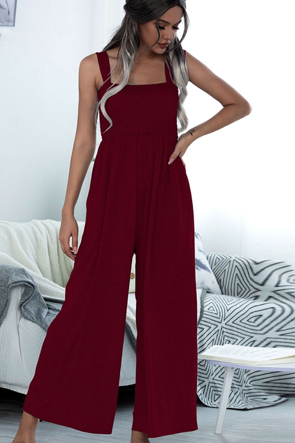 swvws Square Neck Sleeveless Pocket Jumpsuit