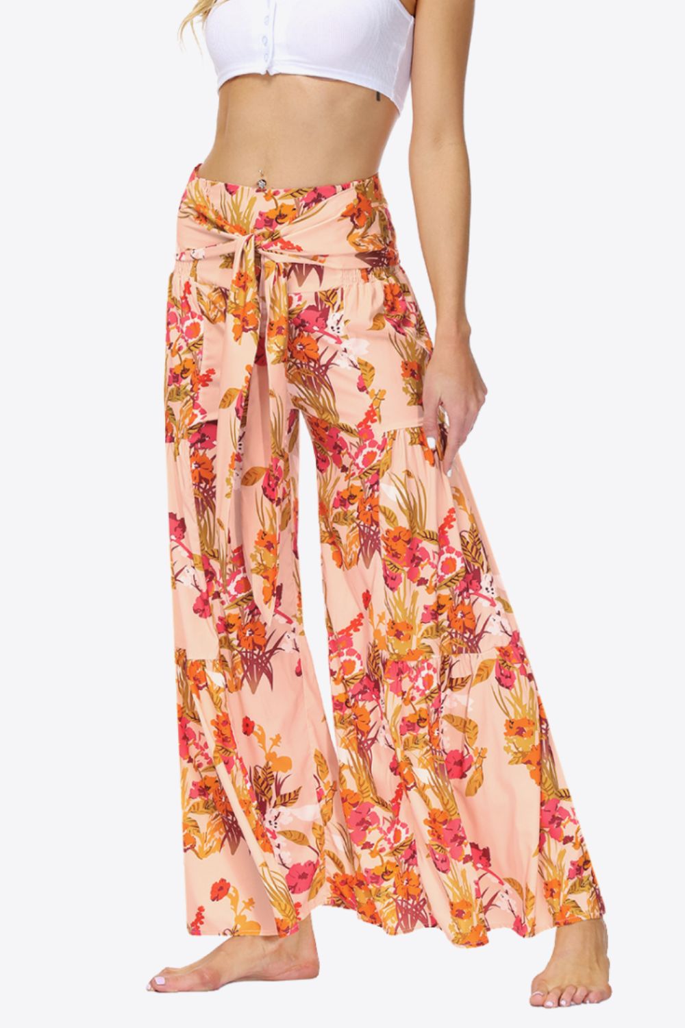 swvws Floral Tie-Waist Tiered Culottes