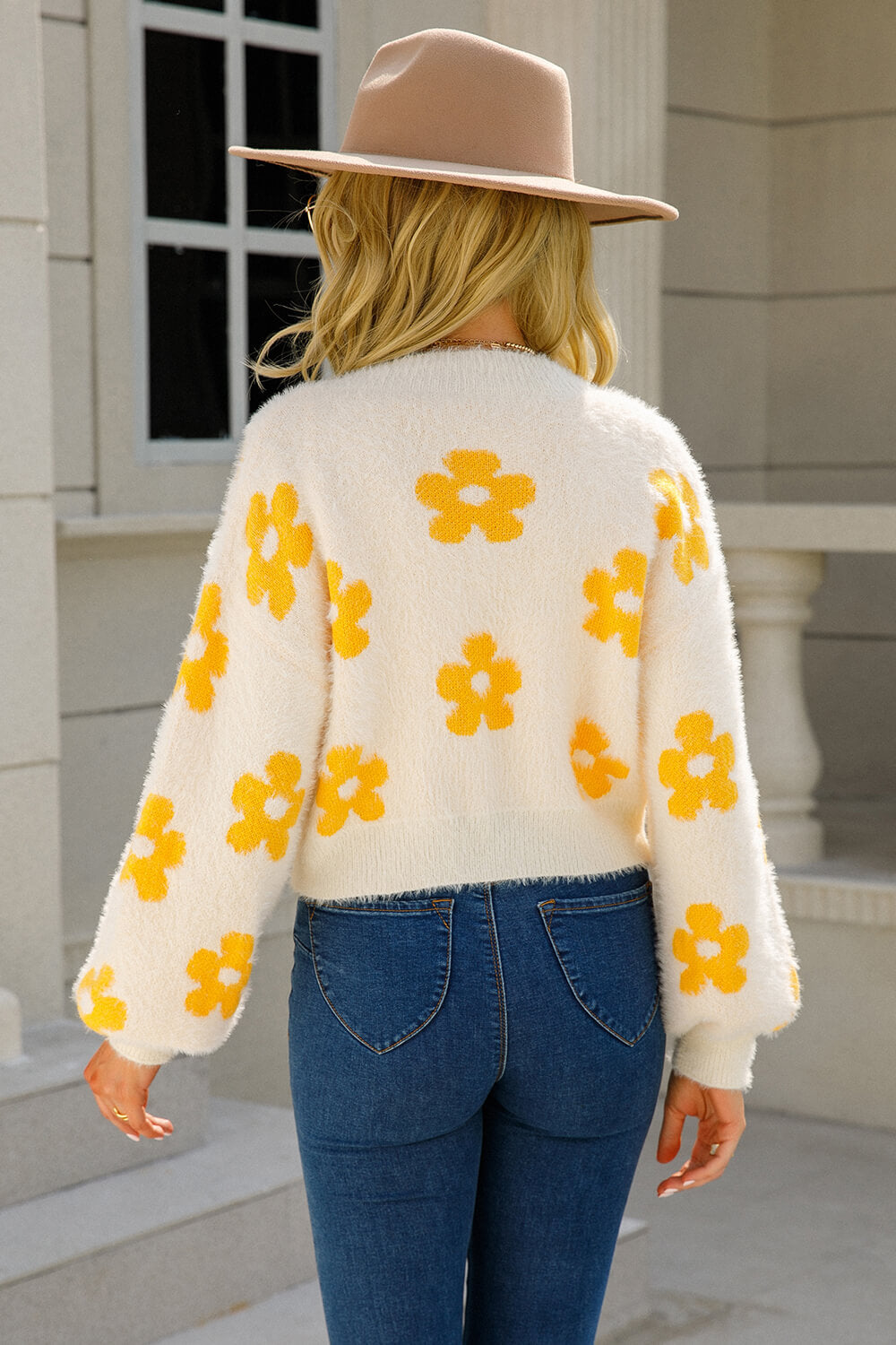 swvws Floral Open Front Fuzzy Cardigan