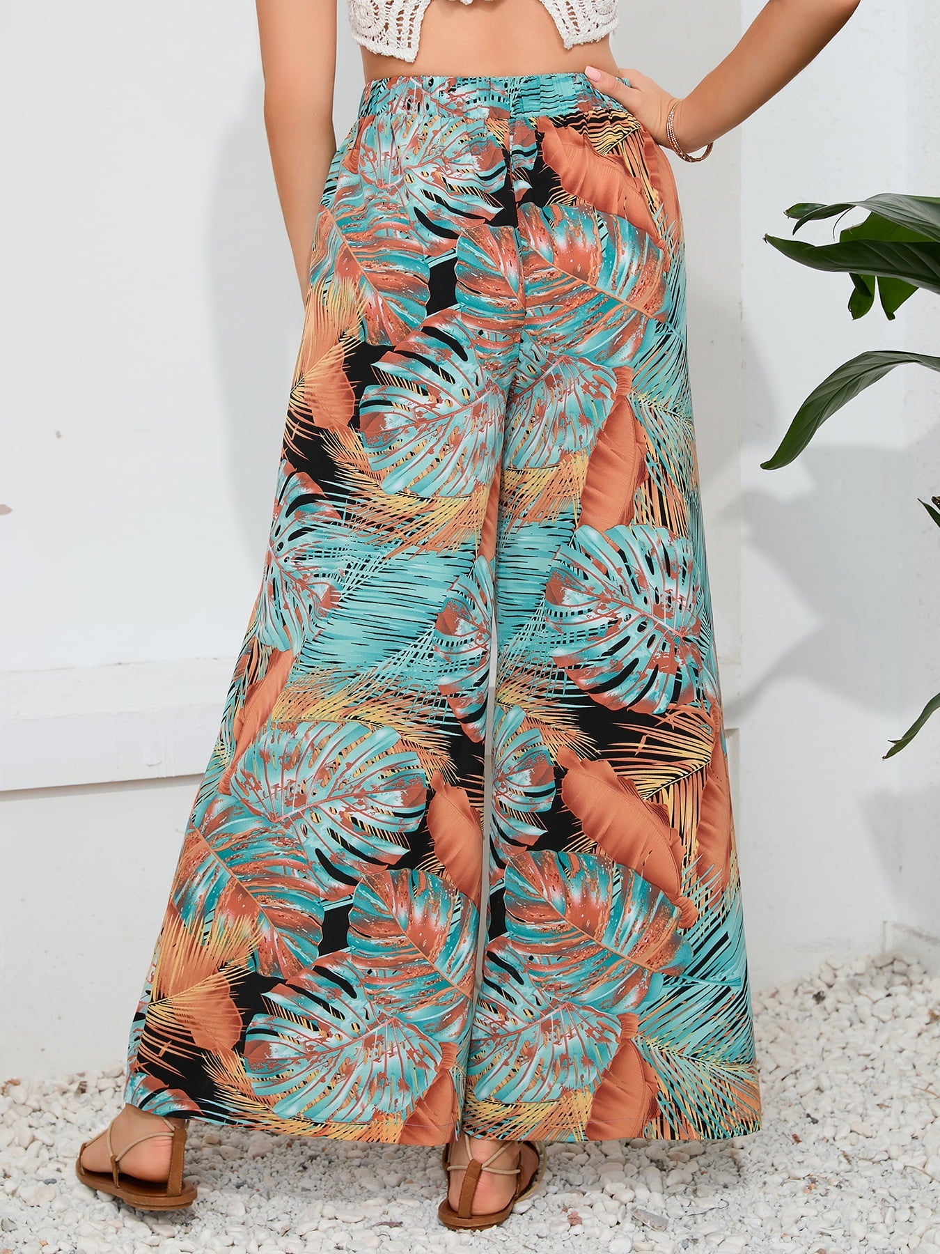 swvws Printed Split Wide Leg Long Pants