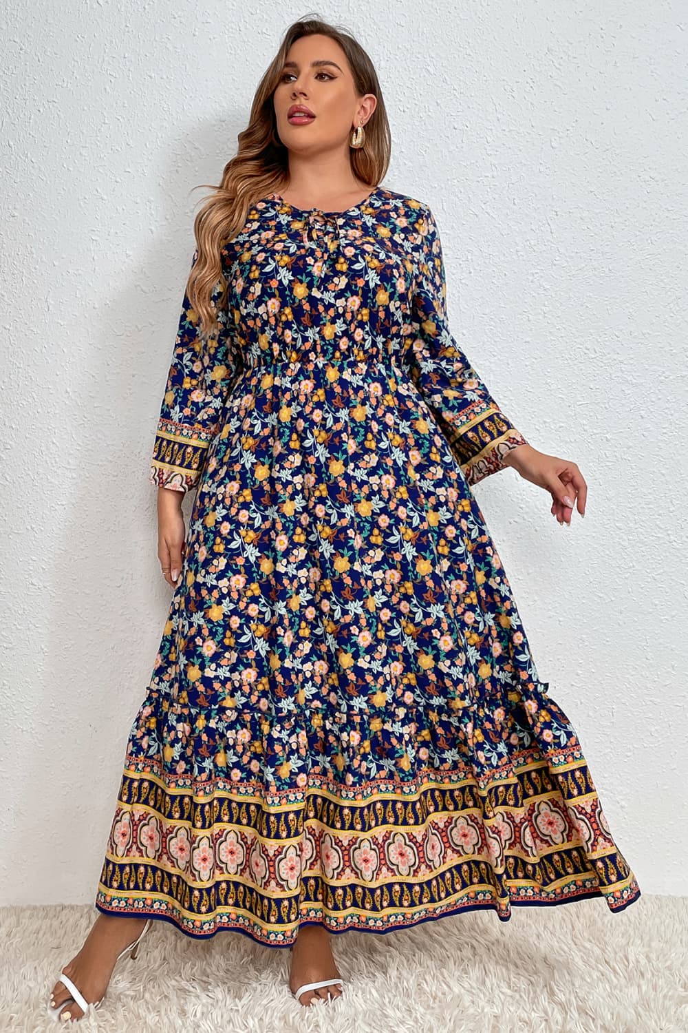 swvws Melo Apparel Plus Size Bohemian Round Neck Maxi Dress