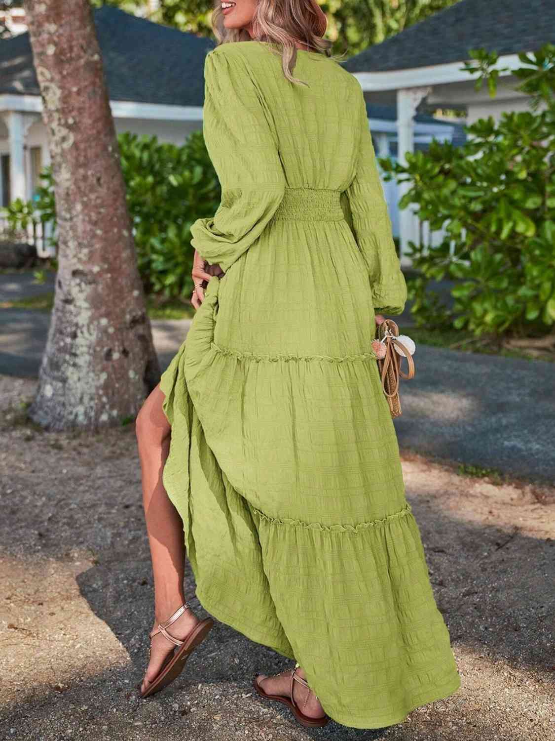 swvws Smocked Waist V-Neck Maxi Dress