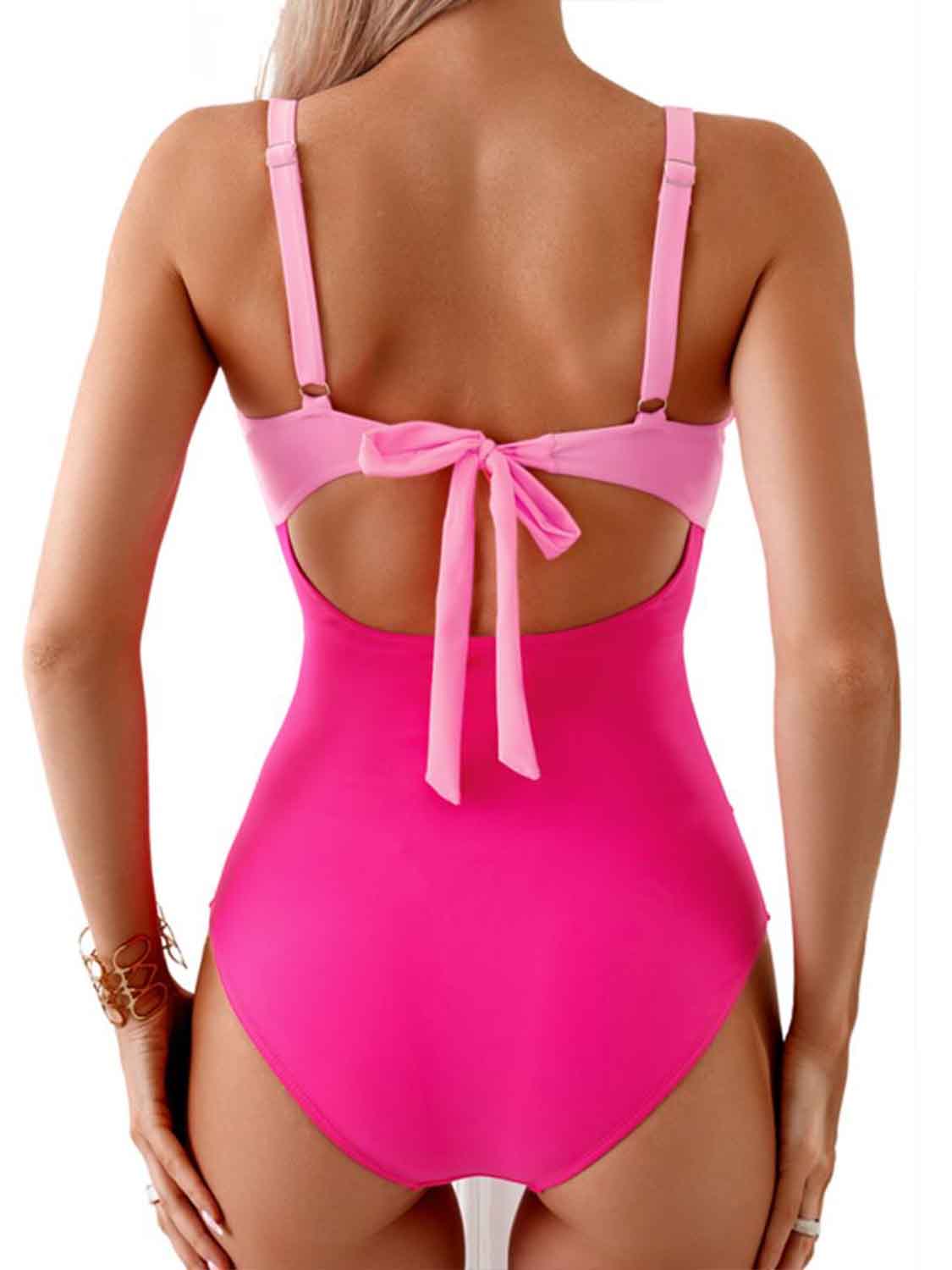 swvws Tied Cutout Contrast One-Piece Swimwear