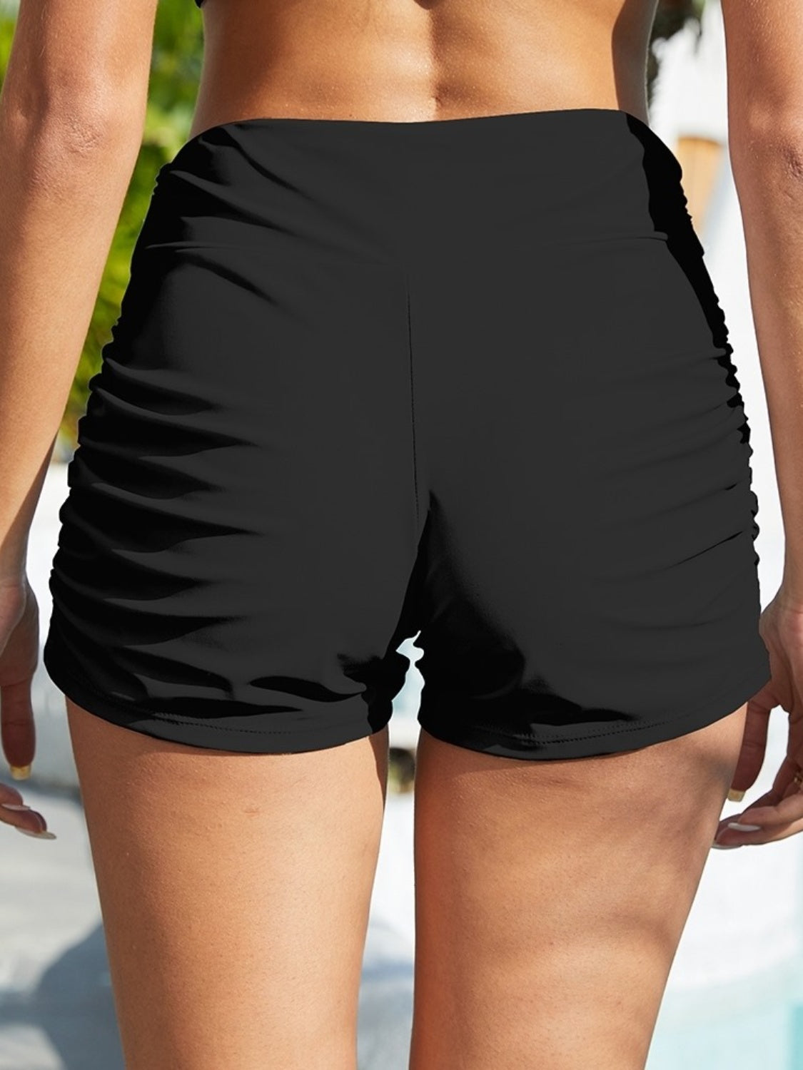 swvws Ruched Mid-Rise Waist Swim Shorts