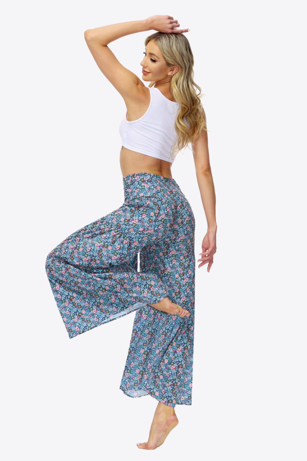 swvws Floral Tie-Waist Tiered Culottes