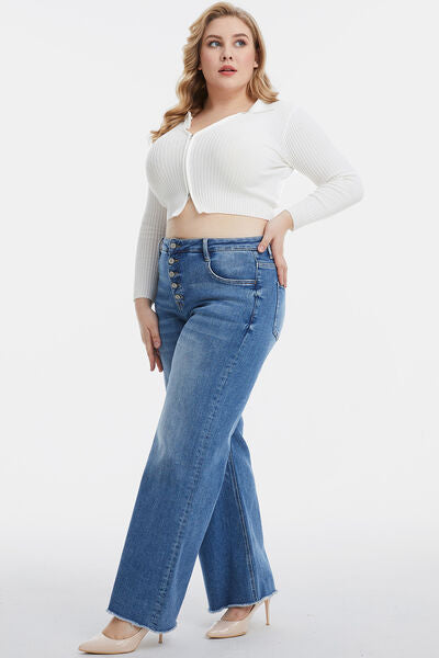 swvws BAYEAS Full Size High Waist Button-Fly Raw Hem Wide Leg Jeans