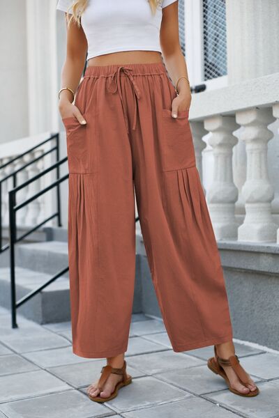 swvws Drawstring Pocketed Wide Leg Pant