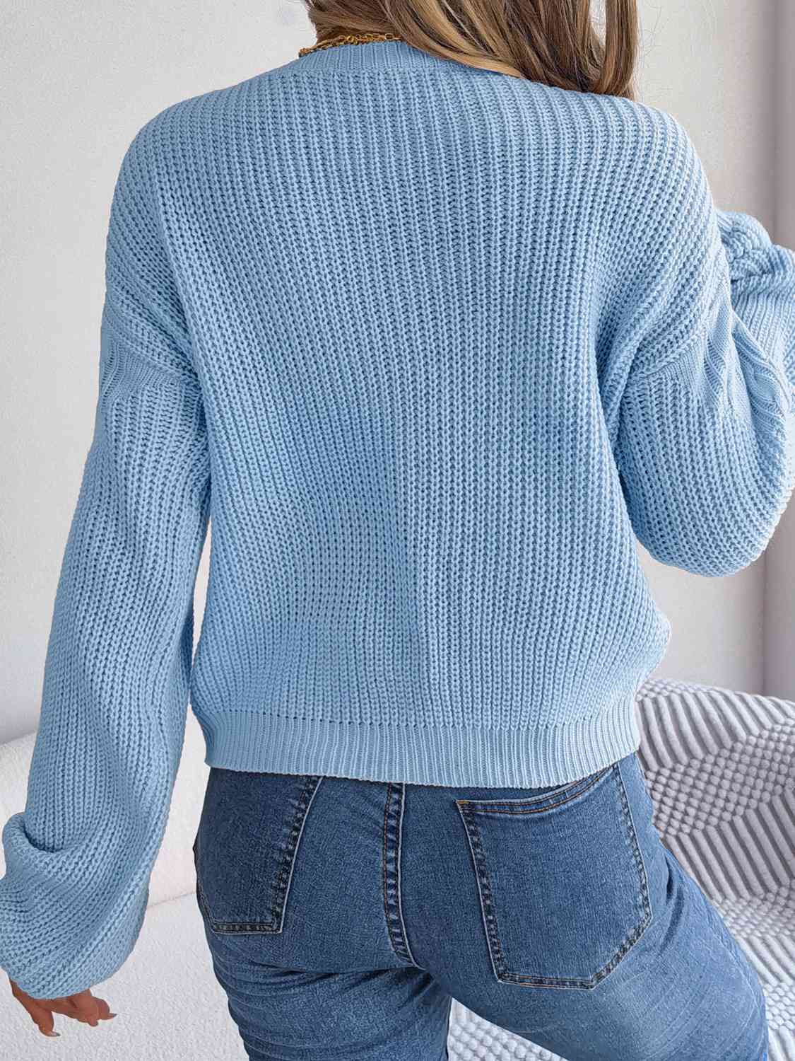 swvws Cable-Knit Round Neck Drop Shoulder Sweater