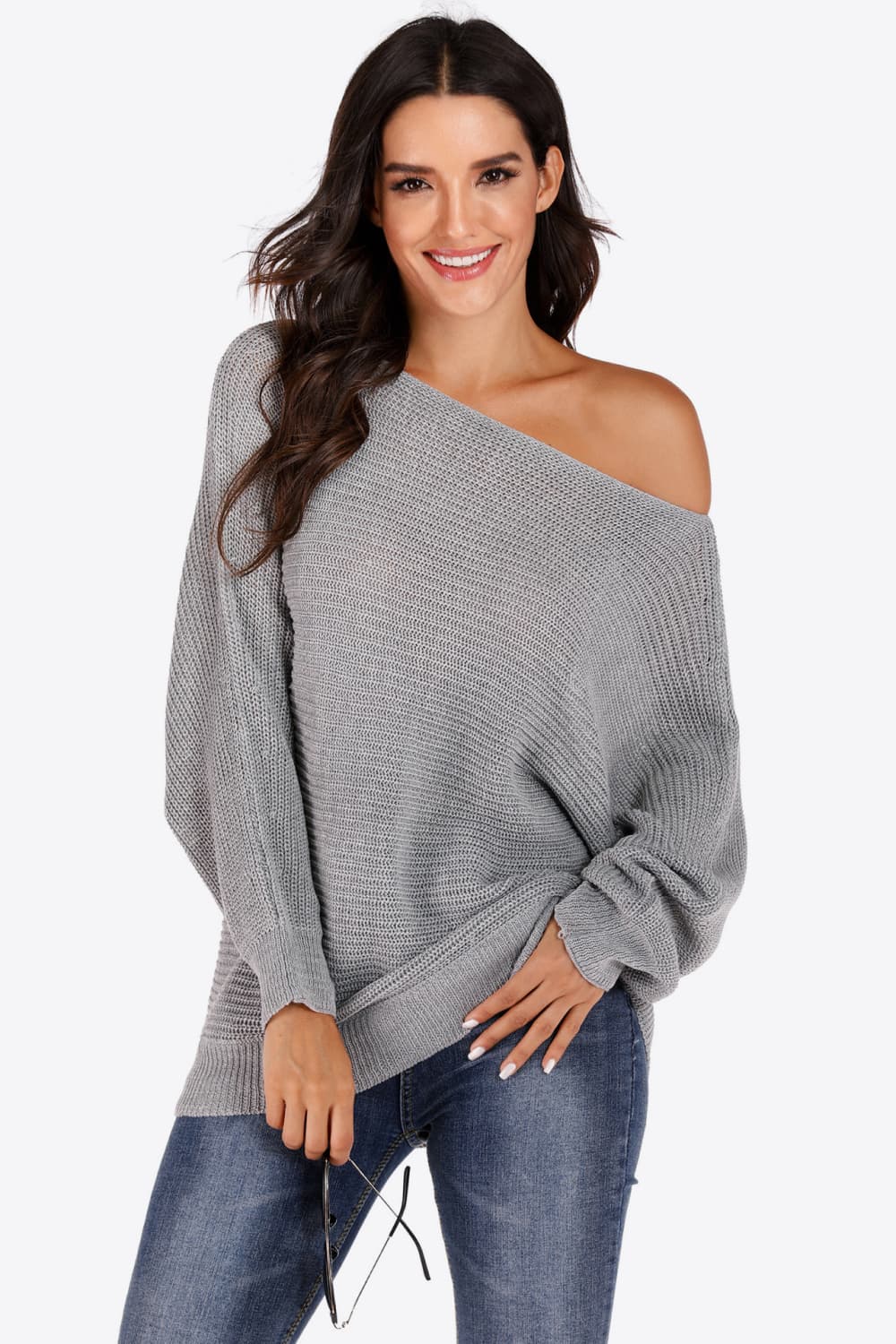 swvws One Shoulder Dolman Sleeve Sweater