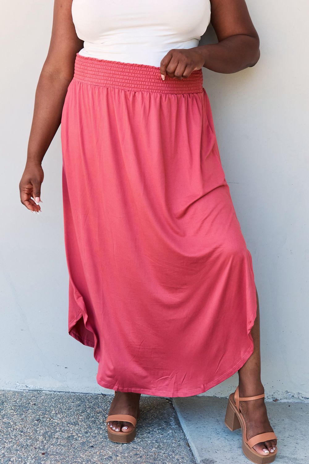 themeisles Doublju Comfort Princess Full Size High Waist Scoop Hem Maxi Skirt in Hot Pink