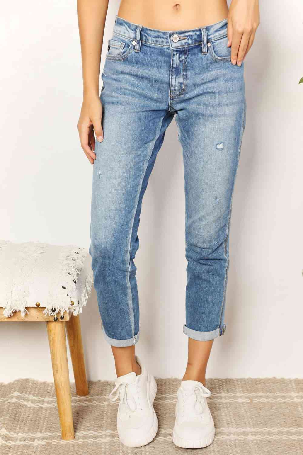 swvws Kancan Full Size Mid Rise Slim Boyfriend Jeans