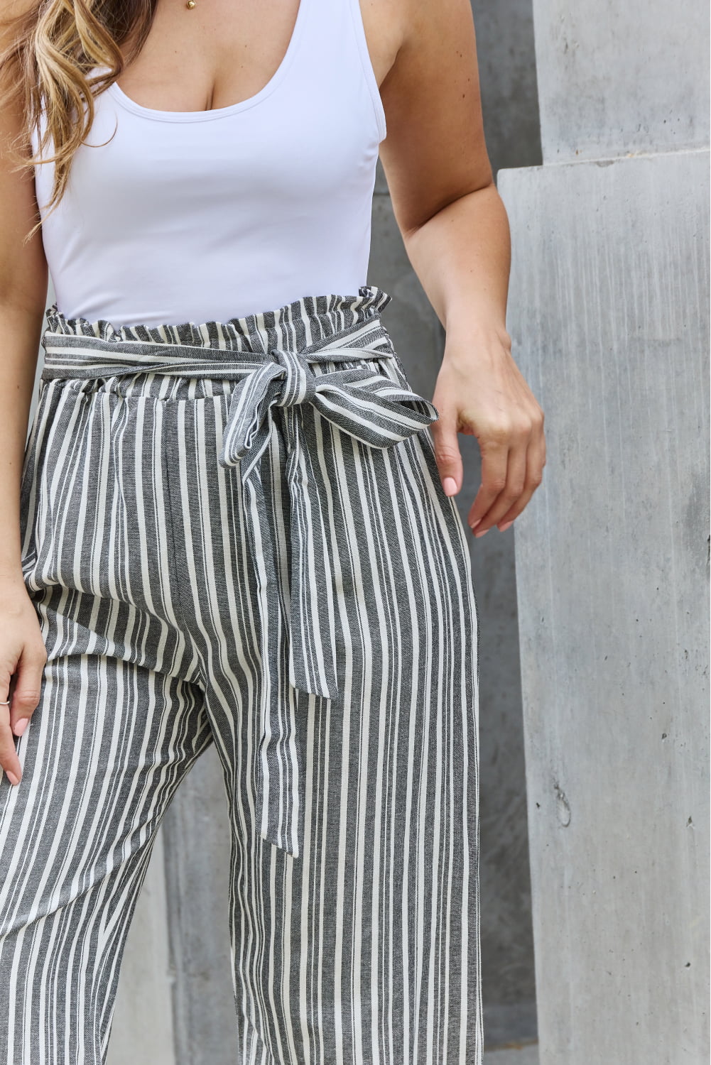 swvws Heimish Find Your Path Full Size Paperbag Waist Striped Culotte Pants