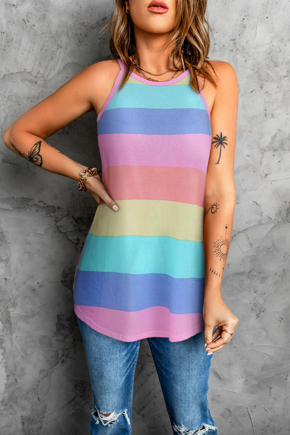 swvws Striped Curved Hem Tank