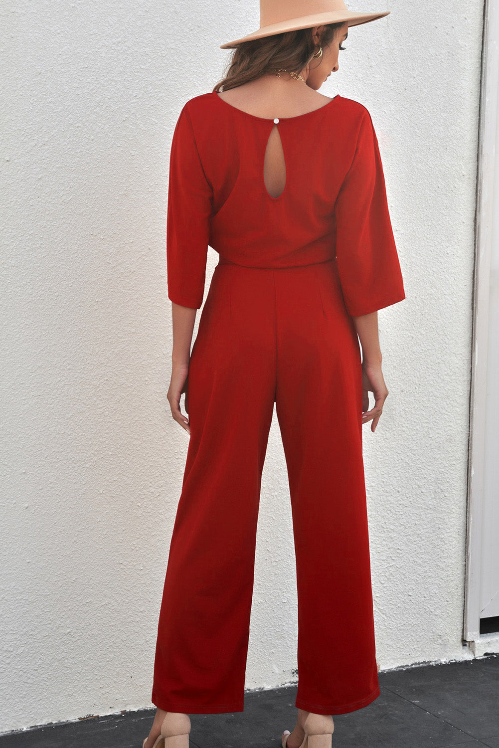 swvws Belted Three-Quarter Sleeve Jumpsuit