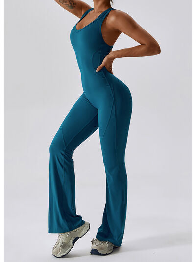 swvws Cutout Wide Strap Bootcut Active Jumpsuit