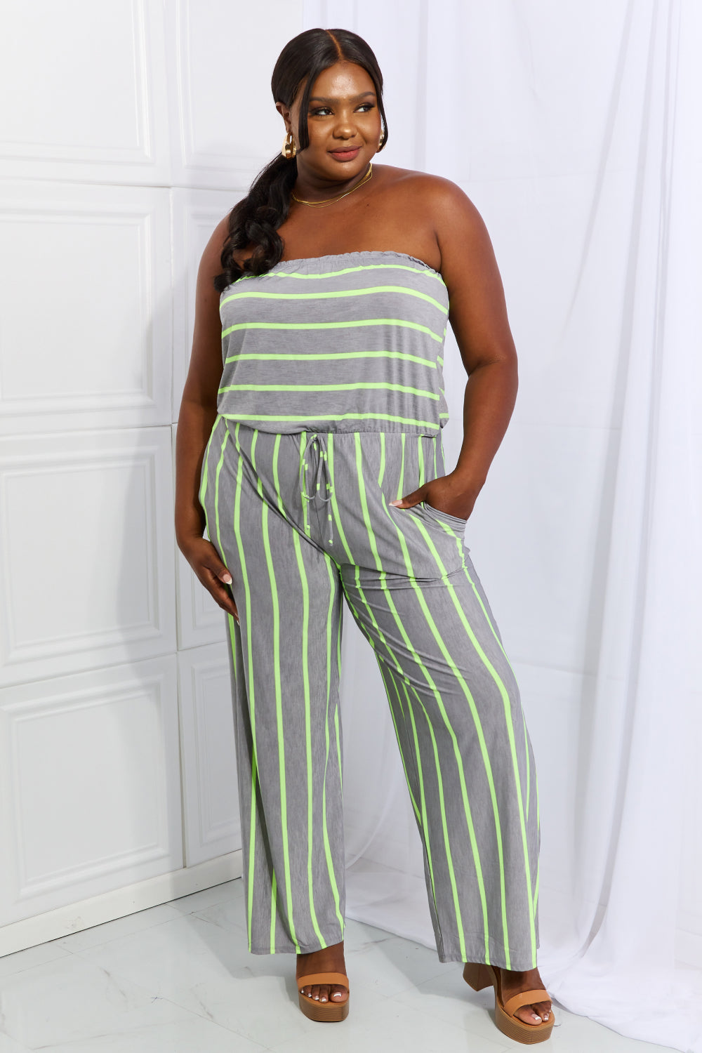 swvws Sew In Love Pop Of Color Full Size Sleeveless Striped Jumpsuit