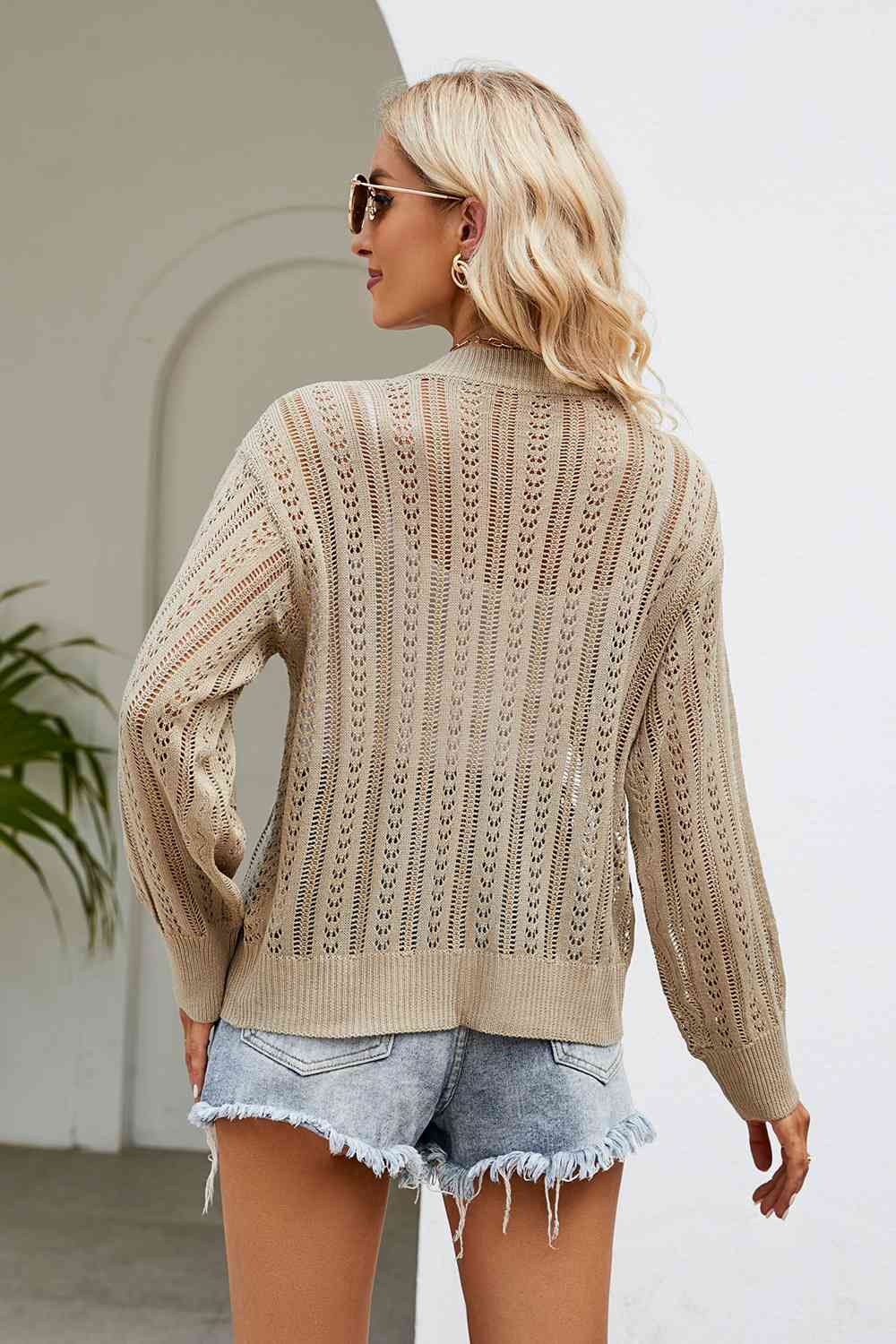 swvws Openwork Button Front V-Neck Cardigan