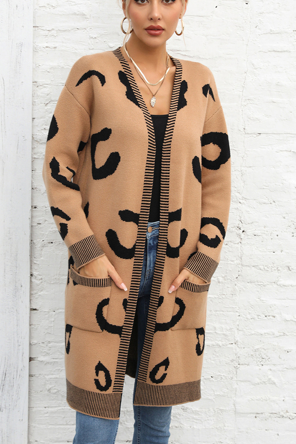 swvws Printed Long Sleeve Cardigan with Pockets