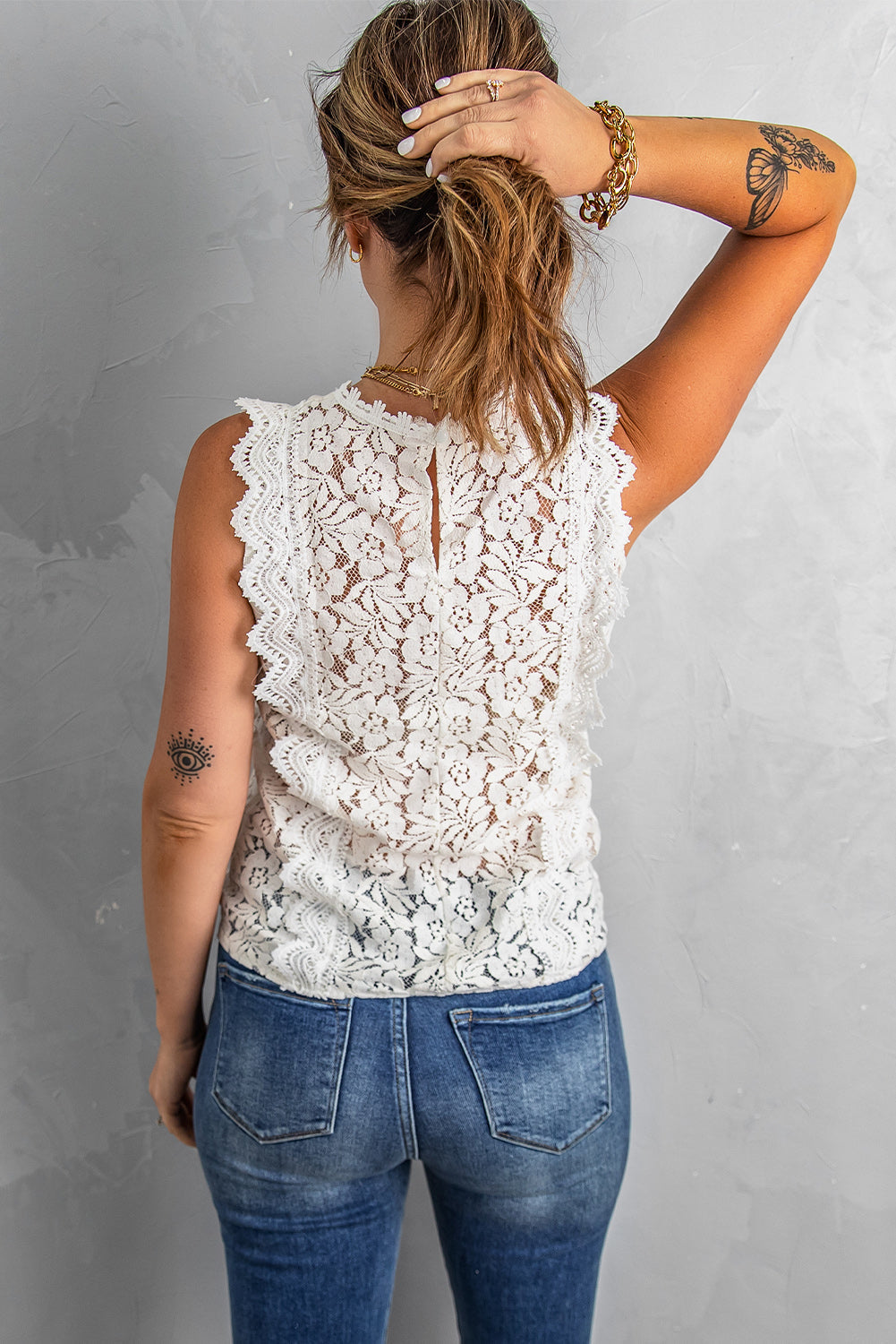 swvws Scalloped V-Neck Lace Tank