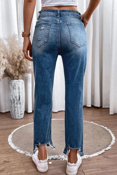 swvws Distressed Raw Hem Straight Jeans