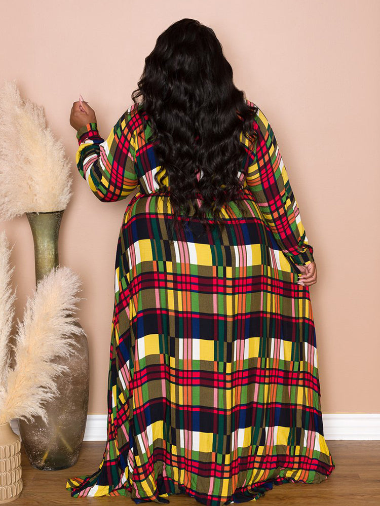 Sixsr Plaid Belted Maxi Shirtdress