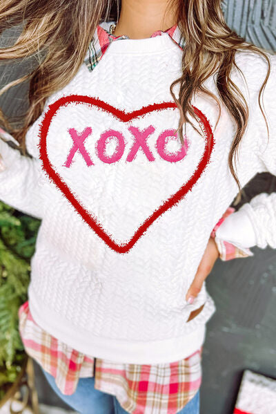 swvws XOXO Heart Round Neck Dropped Shoulder Sweatshirt