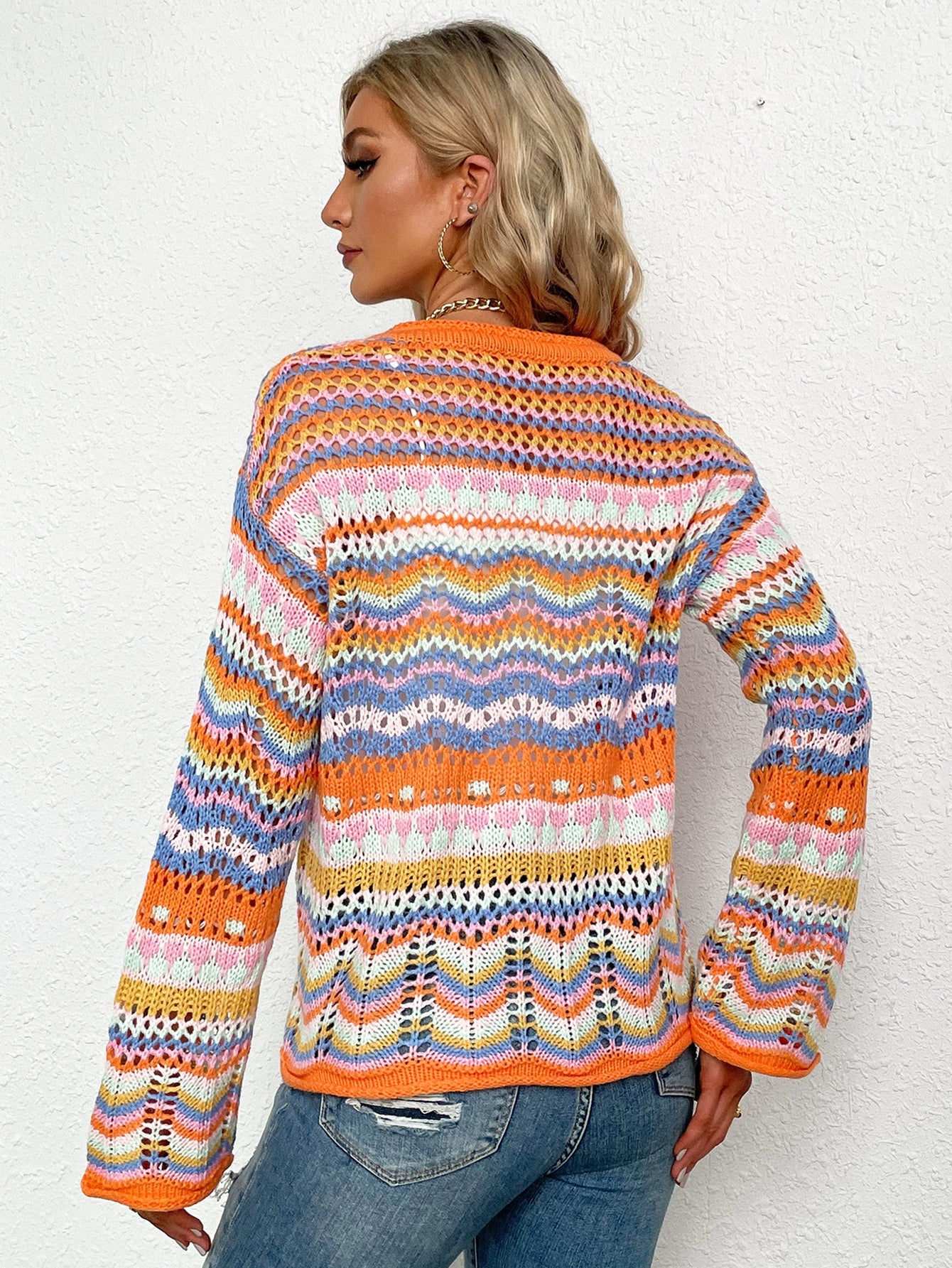 swvws Chevron Stripes Openwork Cardigan