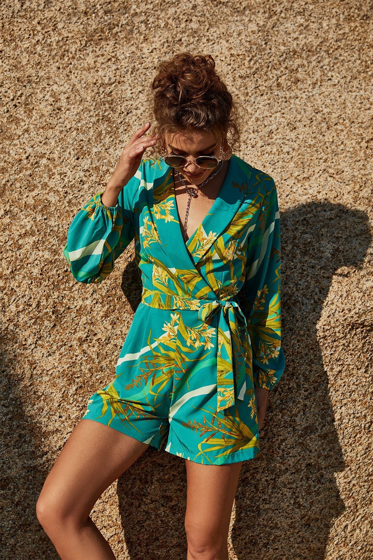 swvws Botanical Print Long Sleeve Romper