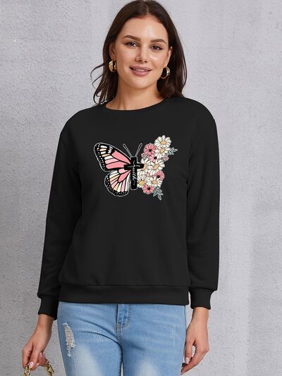 swvws Butterfly Round Neck Dropped Shoulder Sweatshirt