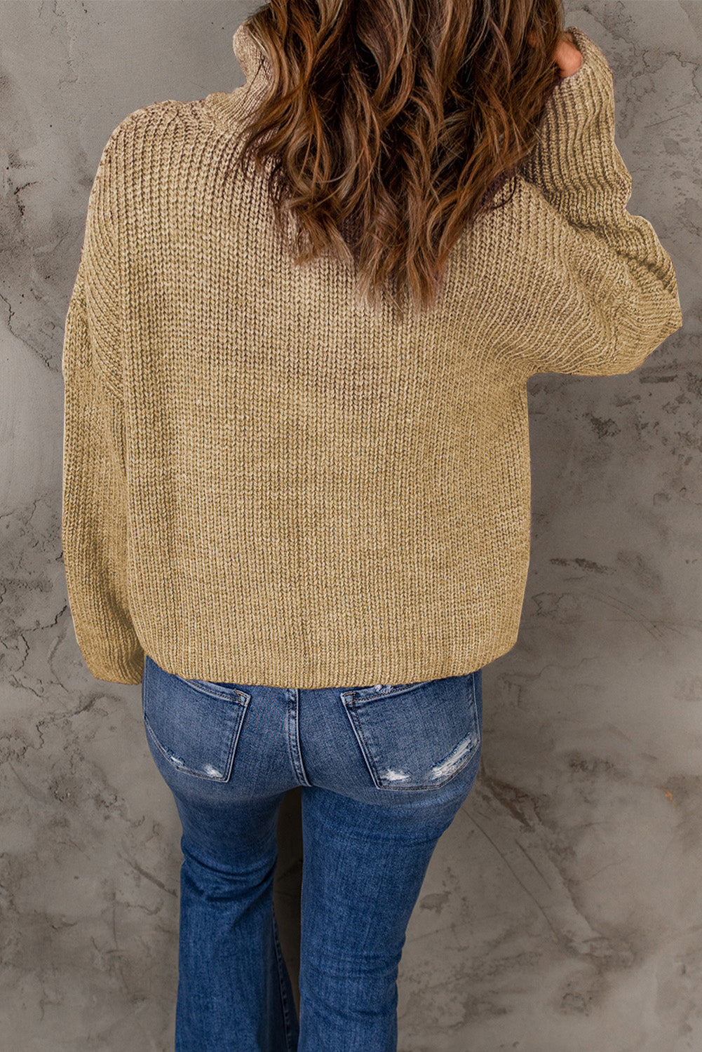 swvws Half Zip Rib-Knit Dropped Shoulder Sweater