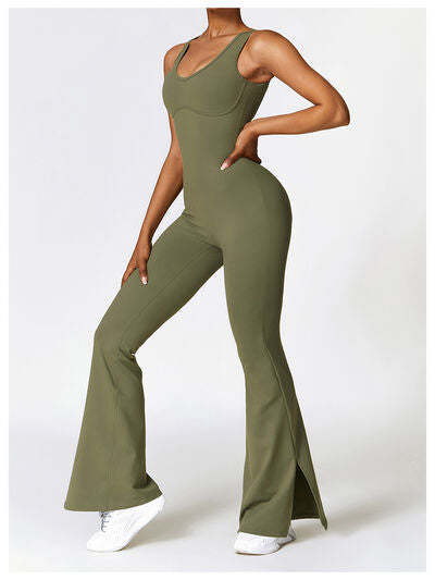 swvws Wide Strap Bootcut Slit Active Jumpsuit