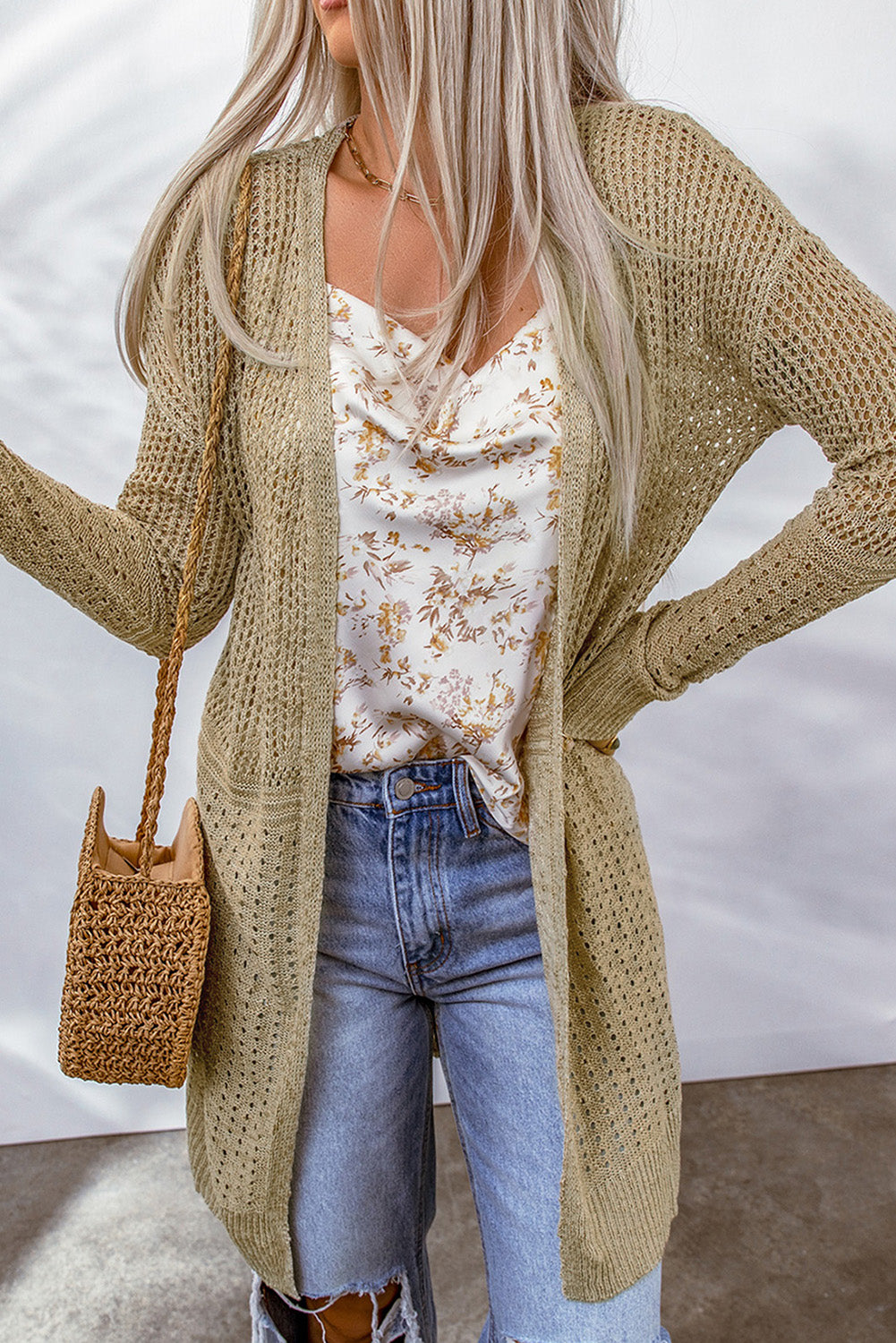 swvws Openwork Dropped Shoulder Open Front Cardigan