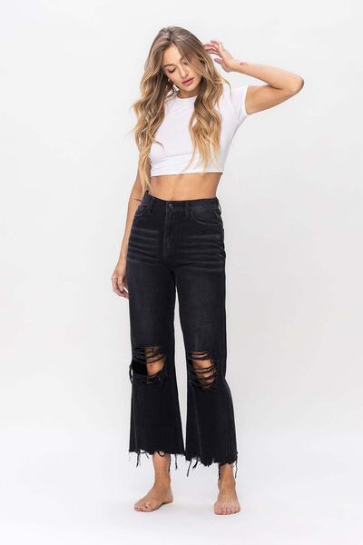 swvws Vervet by Flying Monkey Vintage Ultra High Waist Distressed Crop Flare Jeans