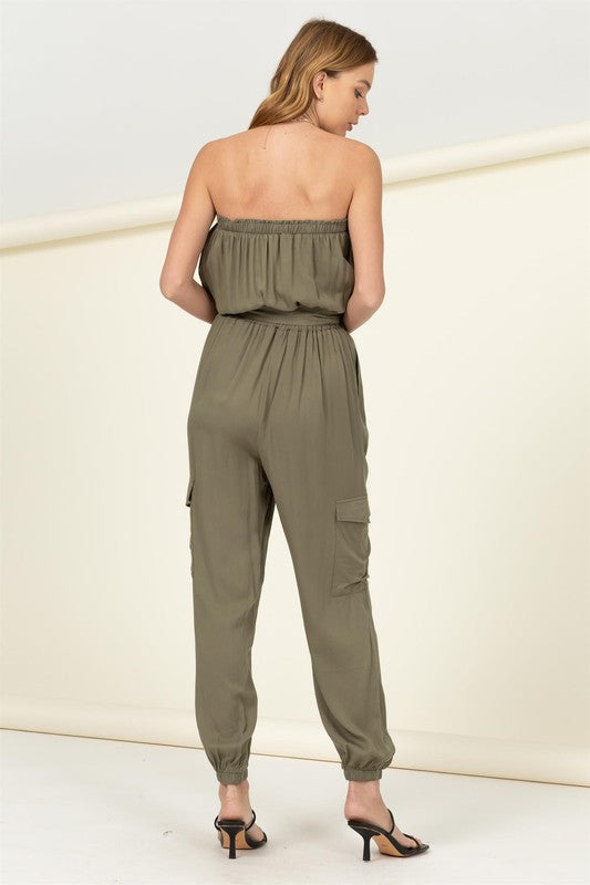 swvws Flap Pocket Side Belted Tube Jumpsuit