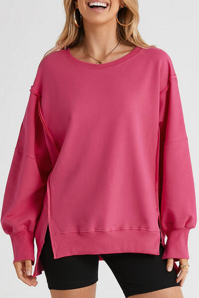 swvws Slit Exposed Seam Round Neck Sweatshirt