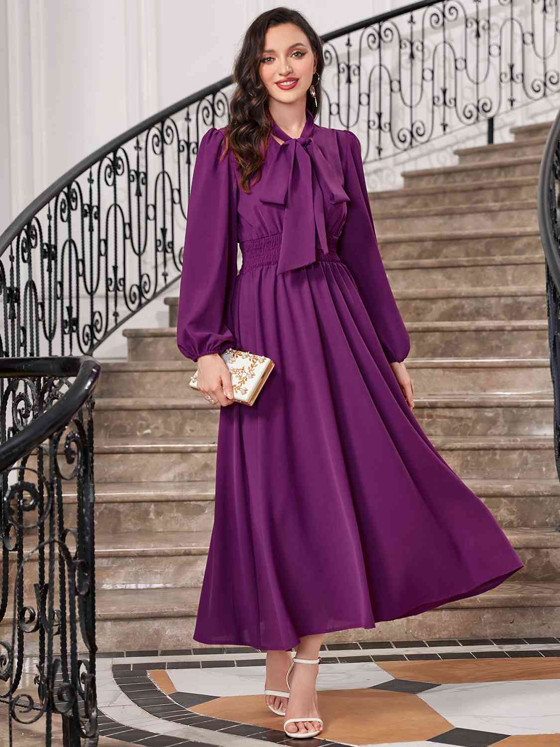 swvws Tie-Neck Balloon Sleeve Dress