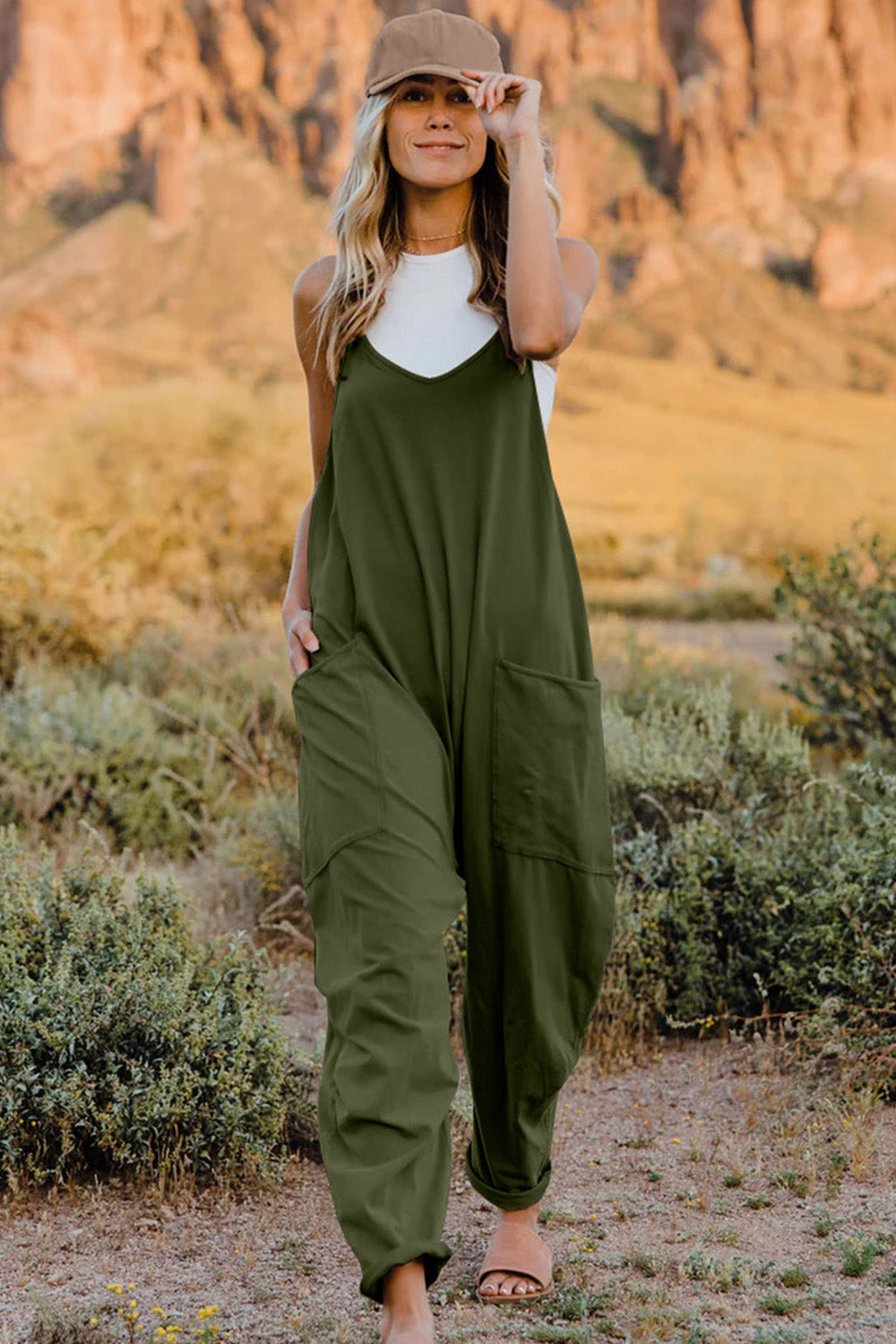 swvws V-Neck Sleeveless Jumpsuit with Pocket