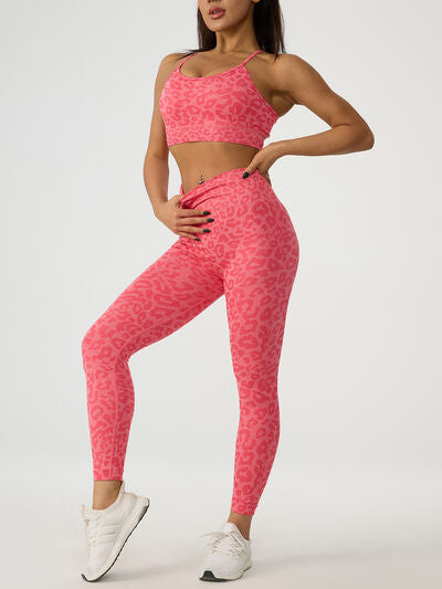 swvws Leopard Crisscross Top and Leggings Active Set