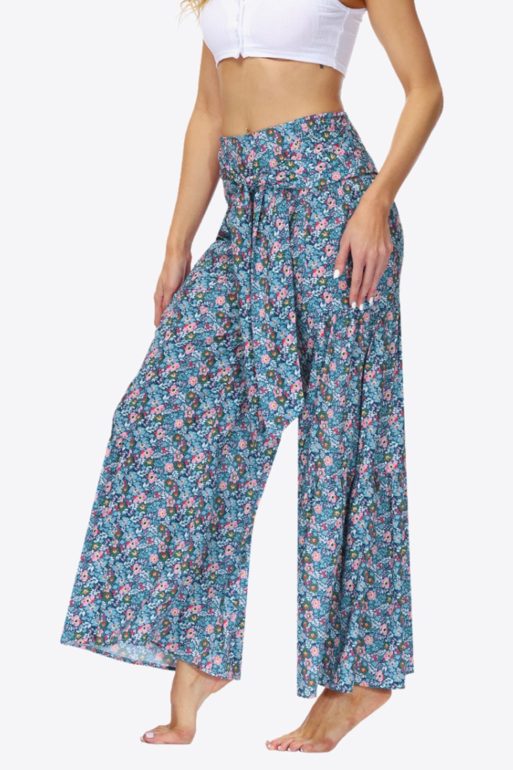 swvws Floral Tie-Waist Tiered Culottes