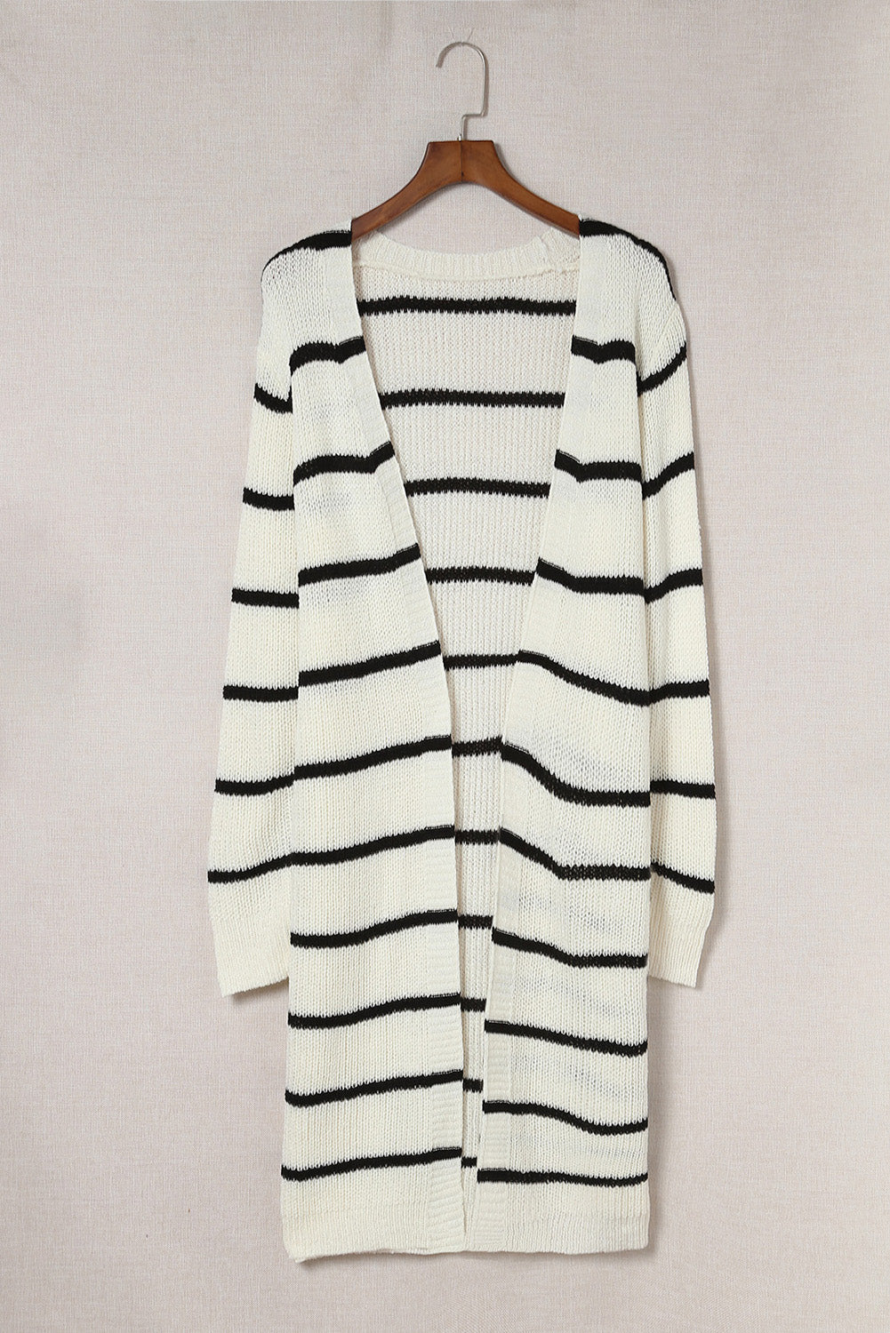 swvws Striped Open Front Rib-Knit Duster Cardigan