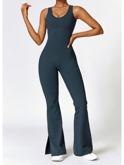 swvws Wide Strap Bootcut Slit Active Jumpsuit