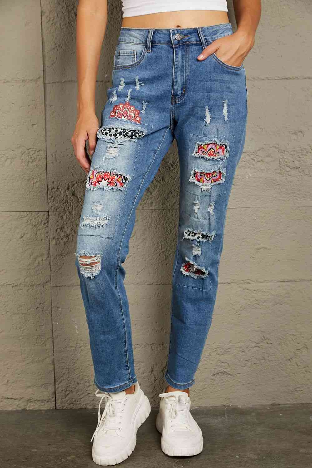 swvws Baeful Leopard Patch Ankle-Length Jeans